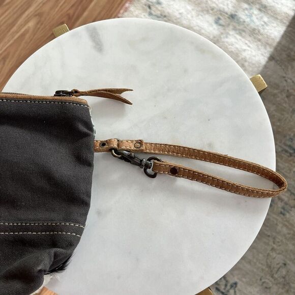 Myra Bag Floral‎ Canvas Leather Hairon Pouch Wristlet Small Bag Purse - Picture 5 of 11